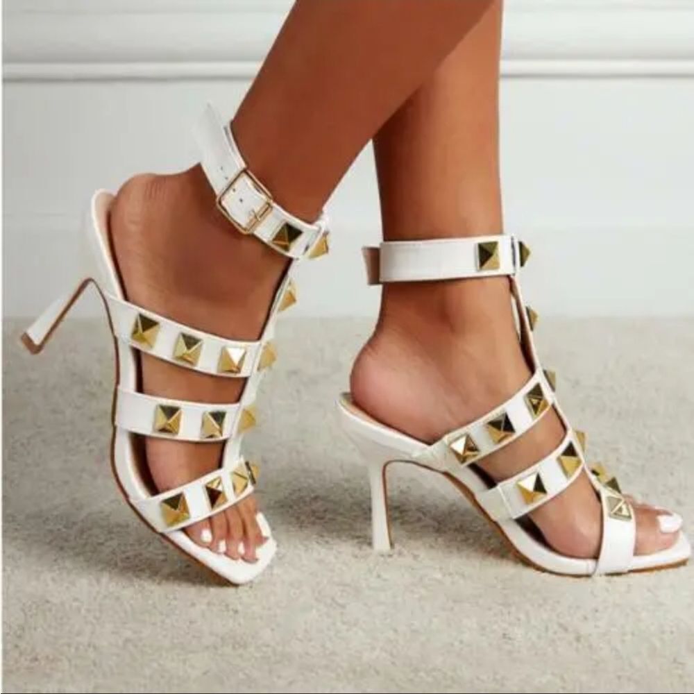 BRAND NEW ROUGE HELUIM HEELED SQUARE TOE GLADIATOR STYLE HIGH HEEL SANDAL
